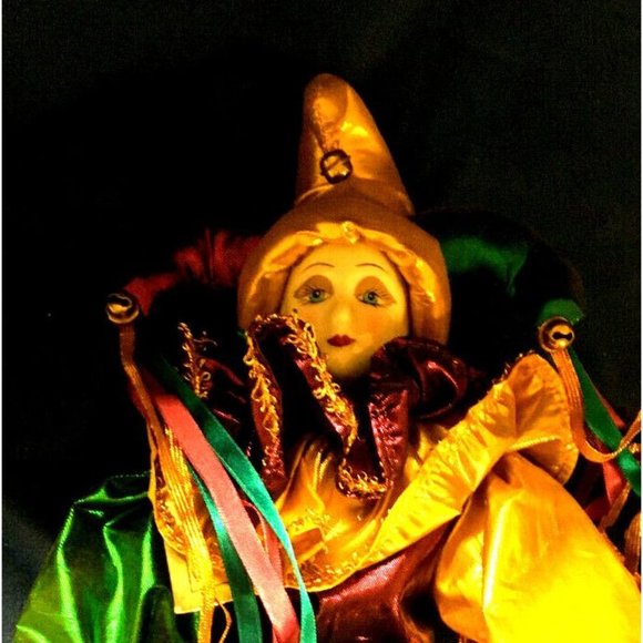 17" Porcelain Doll "Naturally New Orleans" Good Luck Harlequin Gold Green Purple - Picture 2 of 4